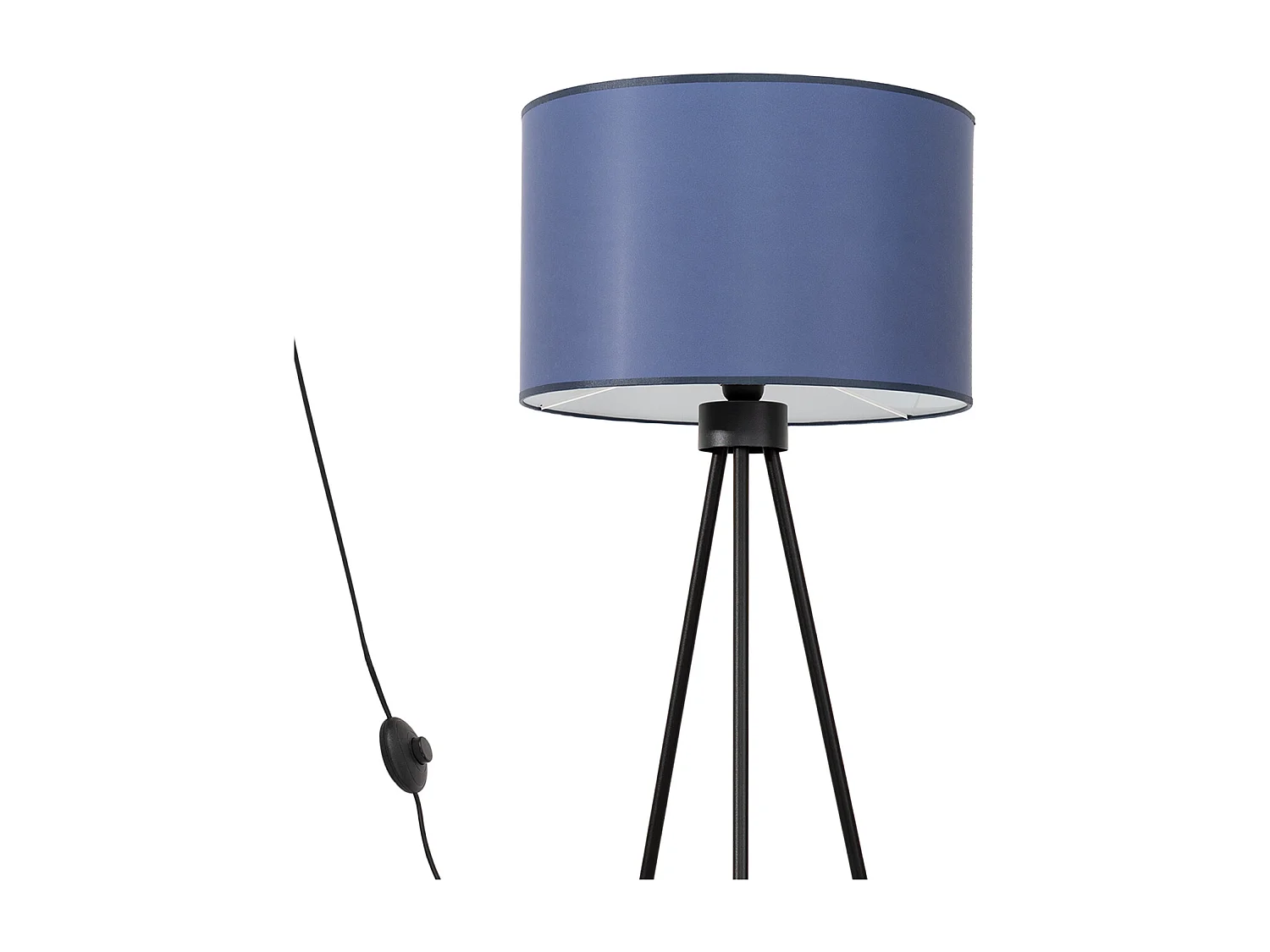 Lampadaire minimaliste en tissu/PVC/acier - 1 sources lumineuses - L.40 x H.135 cm - bleu marine/noir