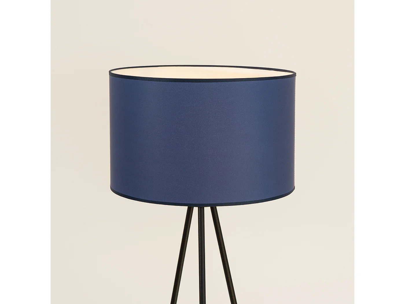 Lampadaire minimaliste en tissu/PVC/acier - 1 sources lumineuses - L.40 x H.135 cm - bleu marine/noir