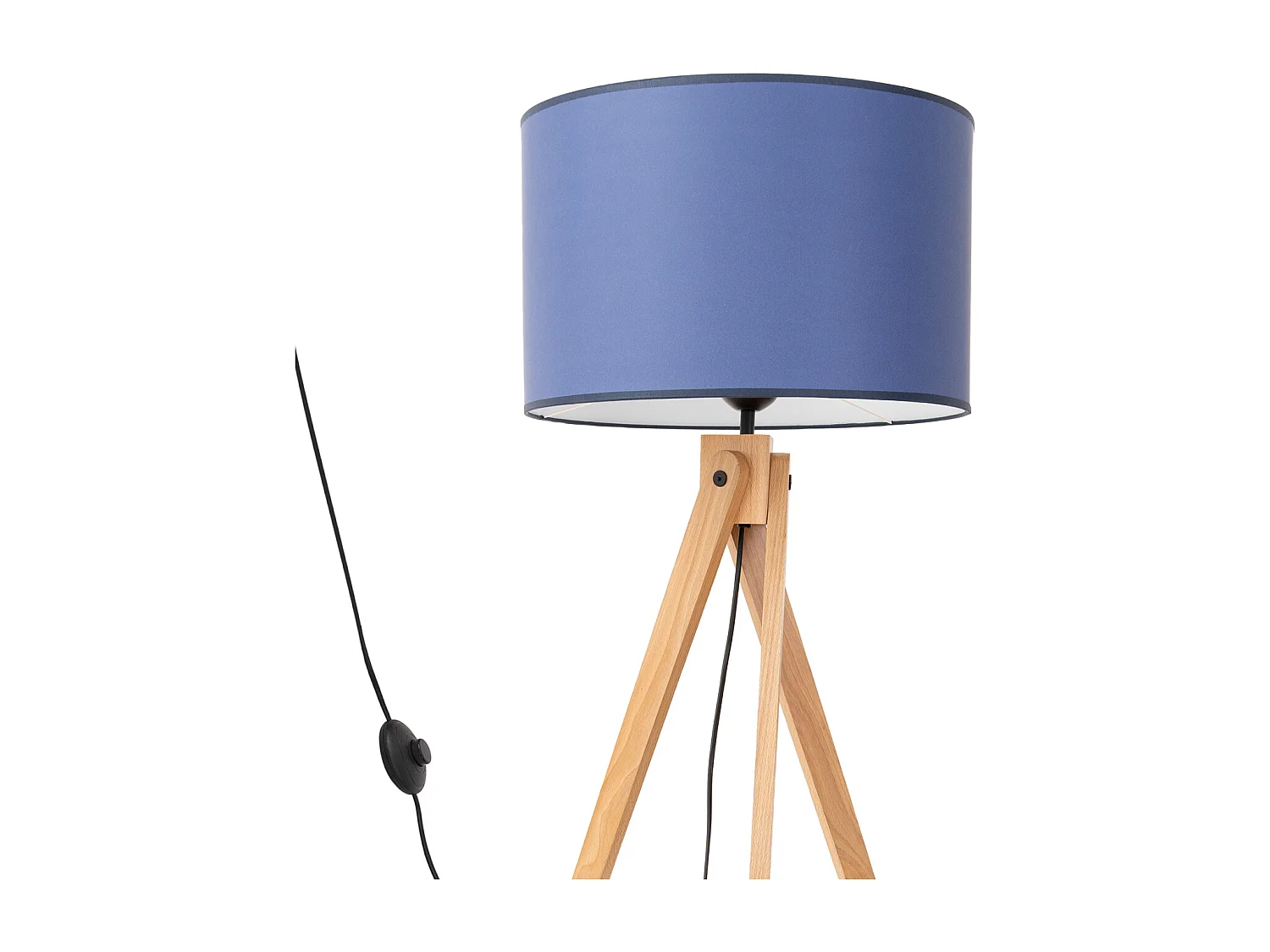 Lámpara de pie Natt moderno de tela/PVC/madera - 1 fuentes luminosas - L.77 x A.140 cm - azul marino/madera natural