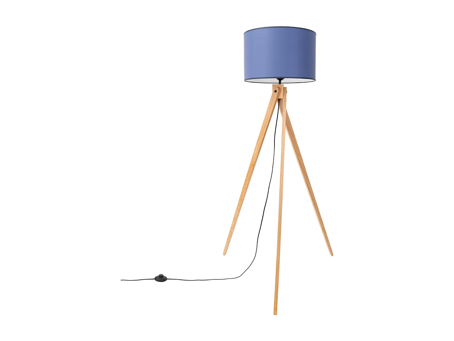 Lámpara de pie Natt moderno de tela/PVC/madera - 1 fuentes luminosas - L.77 x A.140 cm - azul marino/madera natural