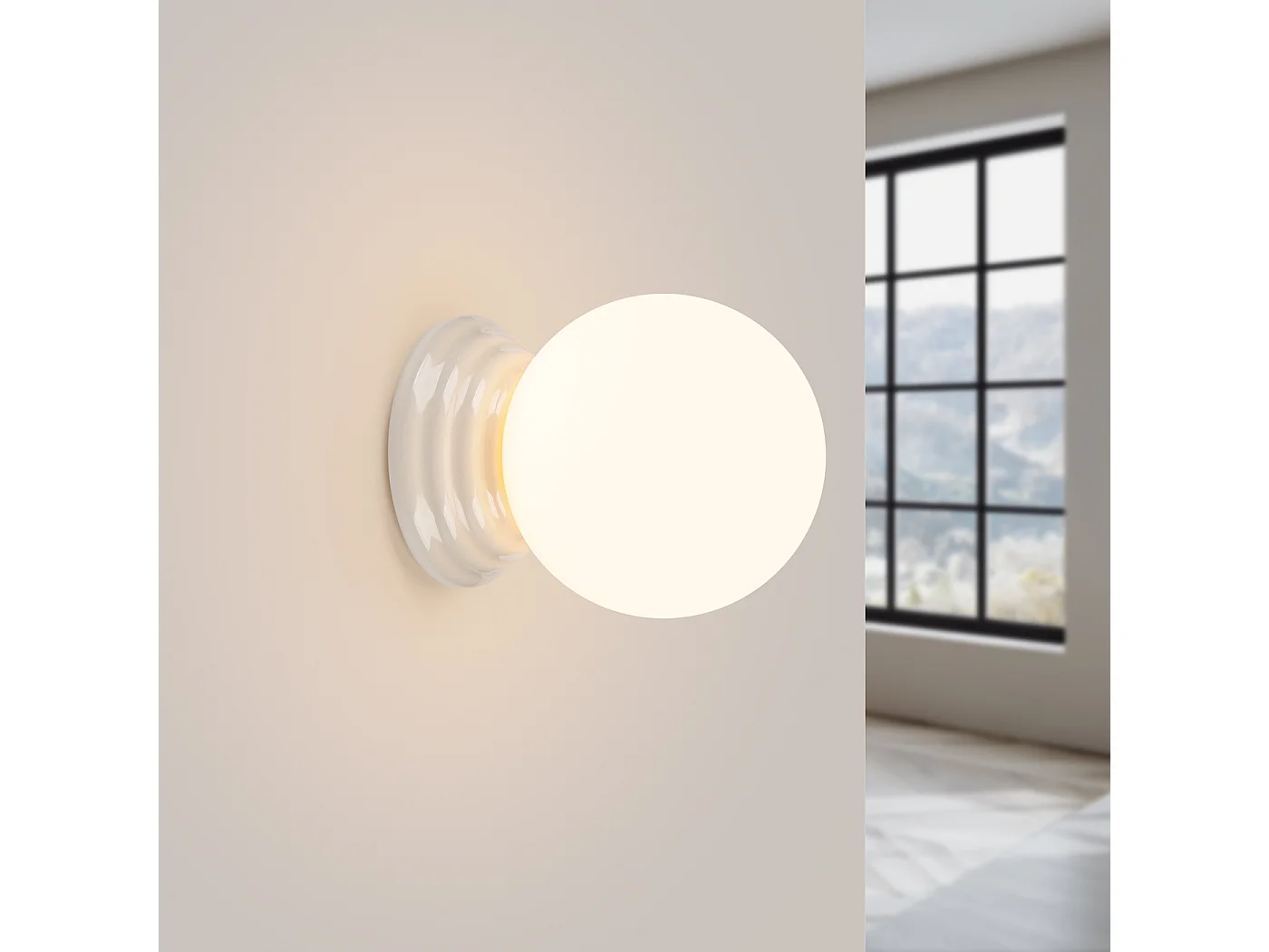 Lámpara de pared Zori minimalista de cerámica/vidrio vidriado - 1 fuentes luminosas - L.12 x A.12 cm - blanco