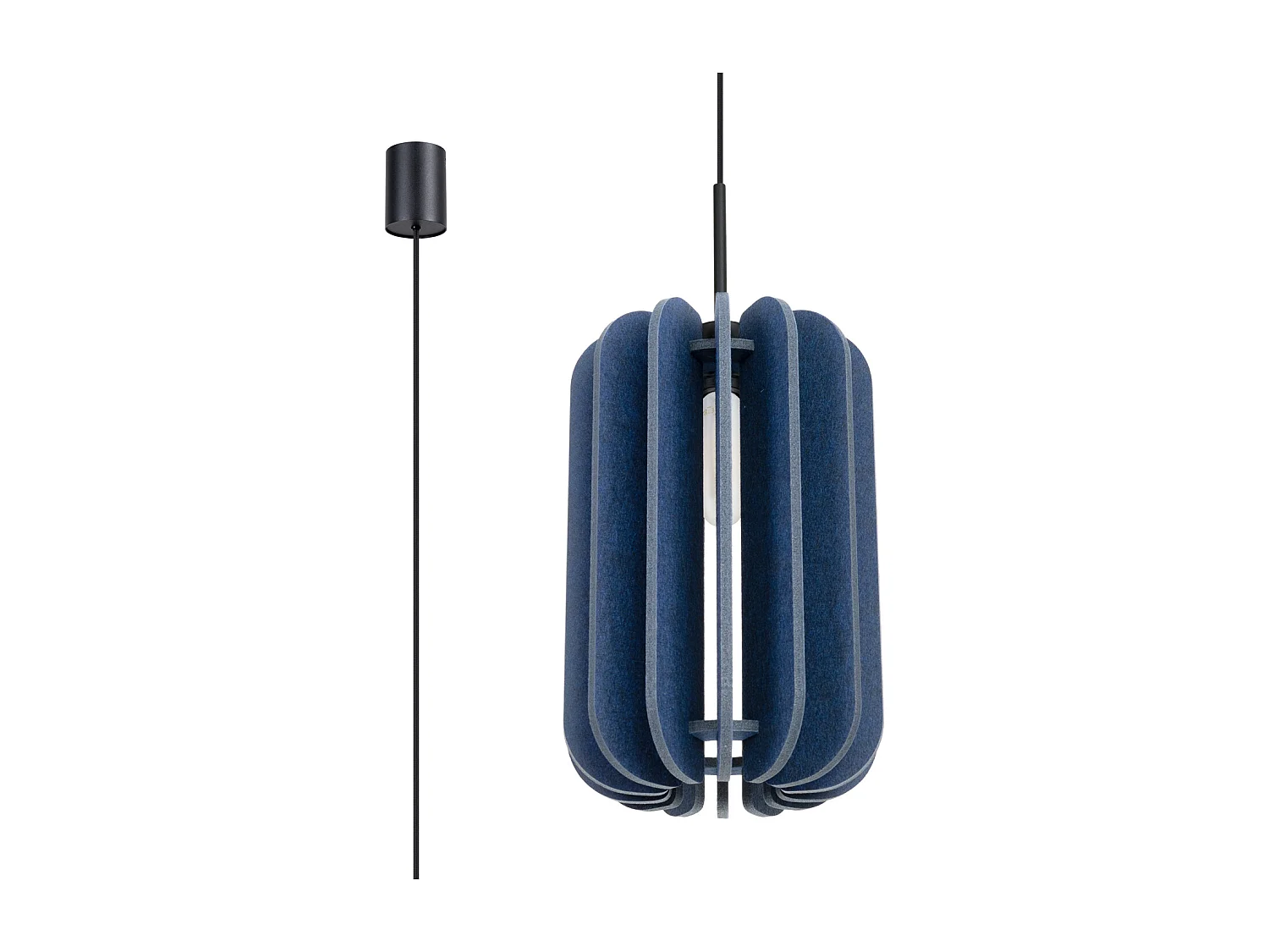 Lampe suspendue moderne en feutre/acier - 1 sources lumineuses - L.27 x H.165 cm - bleu marine/noir