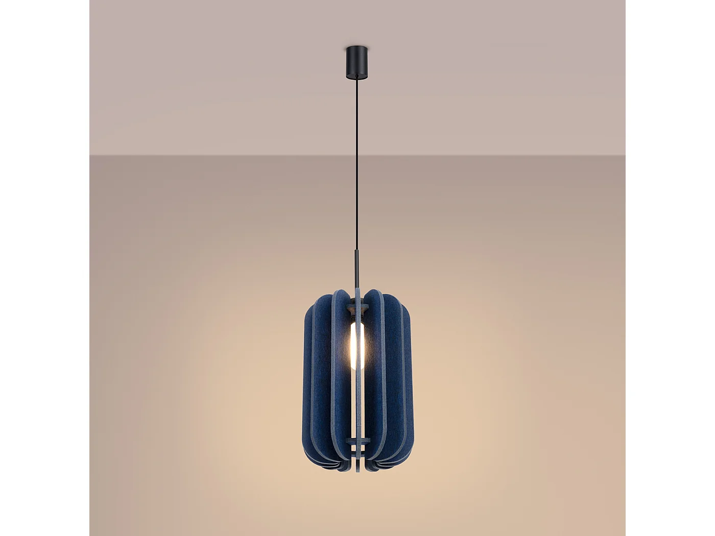 Lampe suspendue moderne en feutre/acier - 1 sources lumineuses - L.27 x H.165 cm - bleu marine/noir