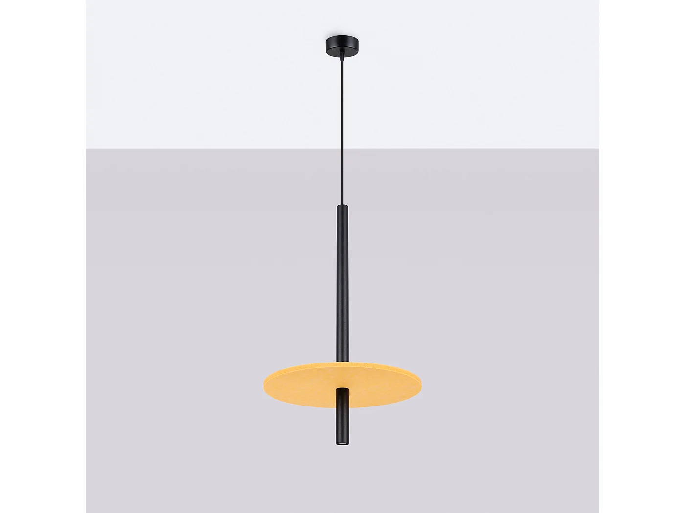 Lampe suspendue moderne en feutre/acier - 1 sources lumineuses - L.30 x H.126 cm - jaune/noir