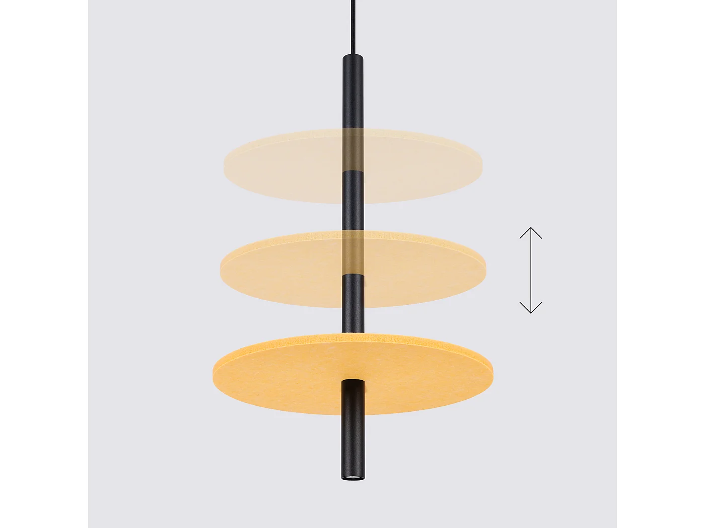Lampe suspendue moderne en feutre/acier - 1 sources lumineuses - L.30 x H.126 cm - jaune/noir