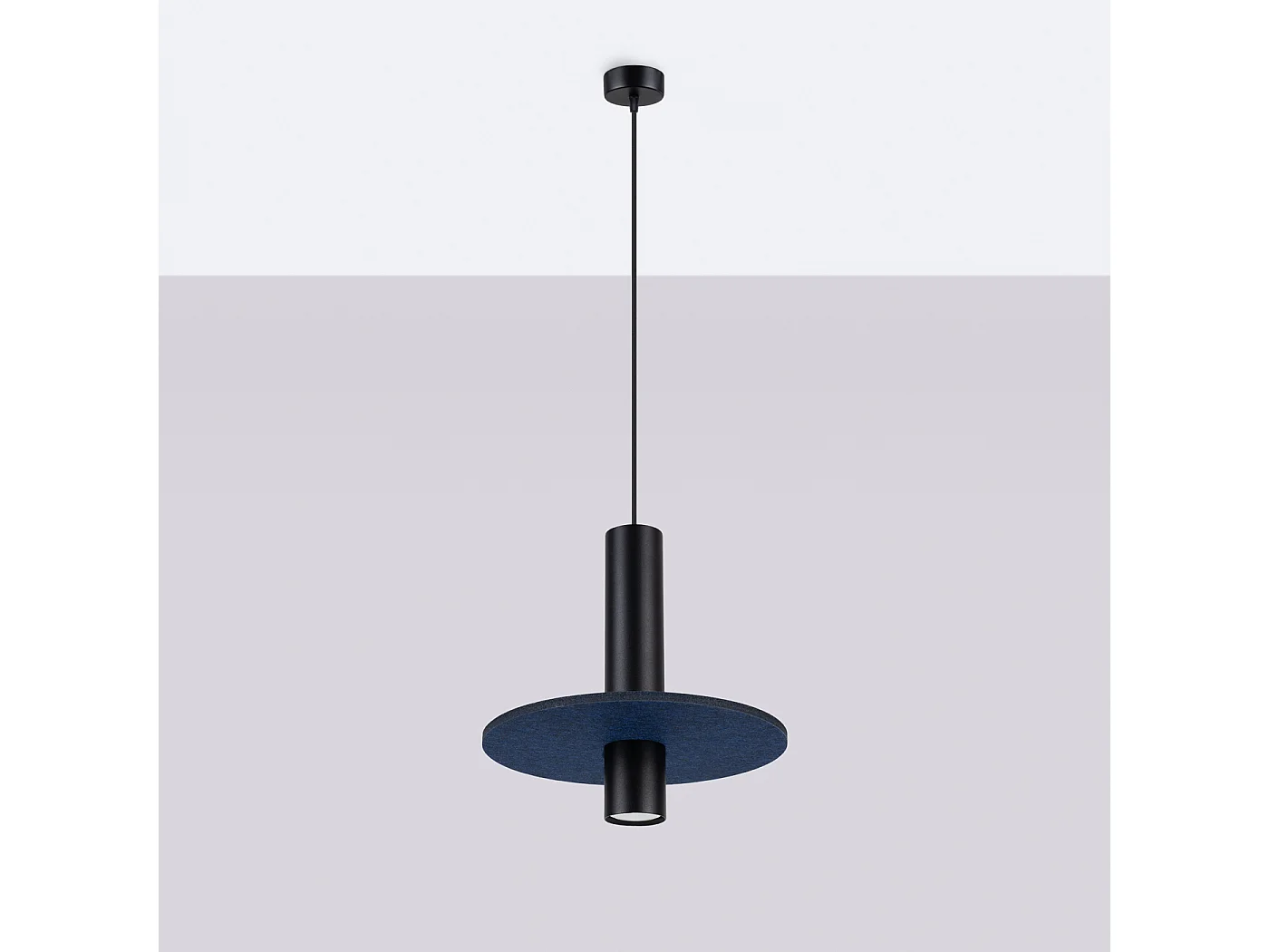 Lámpara colgante Pelta moderno de fieltro/acero - 1 fuentes luminosas - L.30 x A.126 cm - azul marino/negro