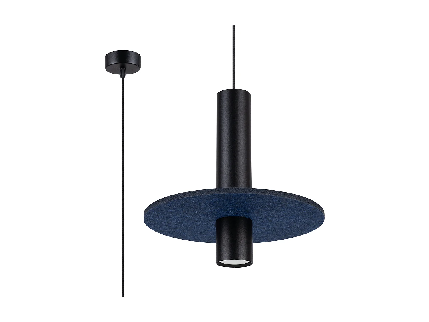 Lampe suspendue moderne en feutre/acier - 1 sources lumineuses - L.30 x H.126 cm - bleu marine/noir