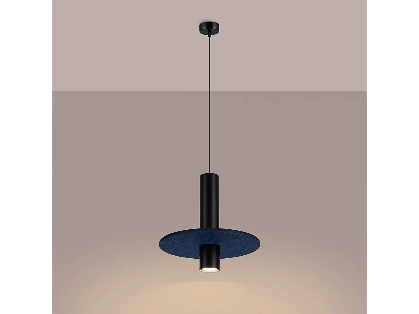 Lampe suspendue moderne en feutre/acier - 1 sources lumineuses - L.30 x H.126 cm - bleu marine/noir