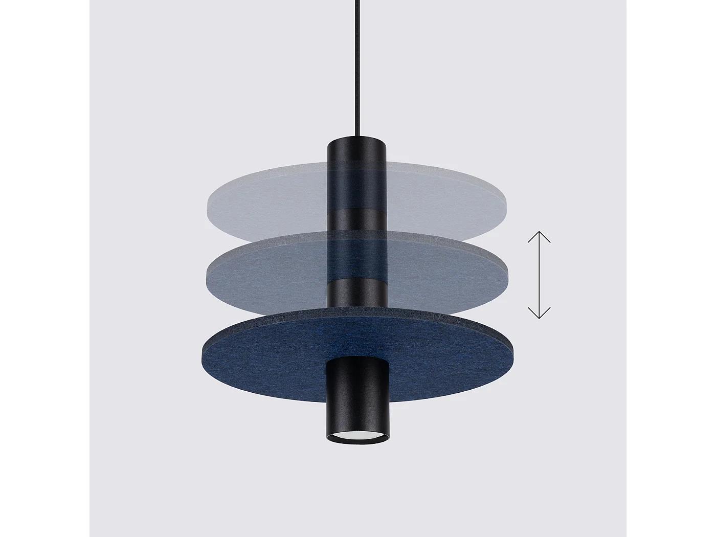 Lampe suspendue moderne en feutre/acier - 1 sources lumineuses - L.30 x H.126 cm - bleu marine/noir