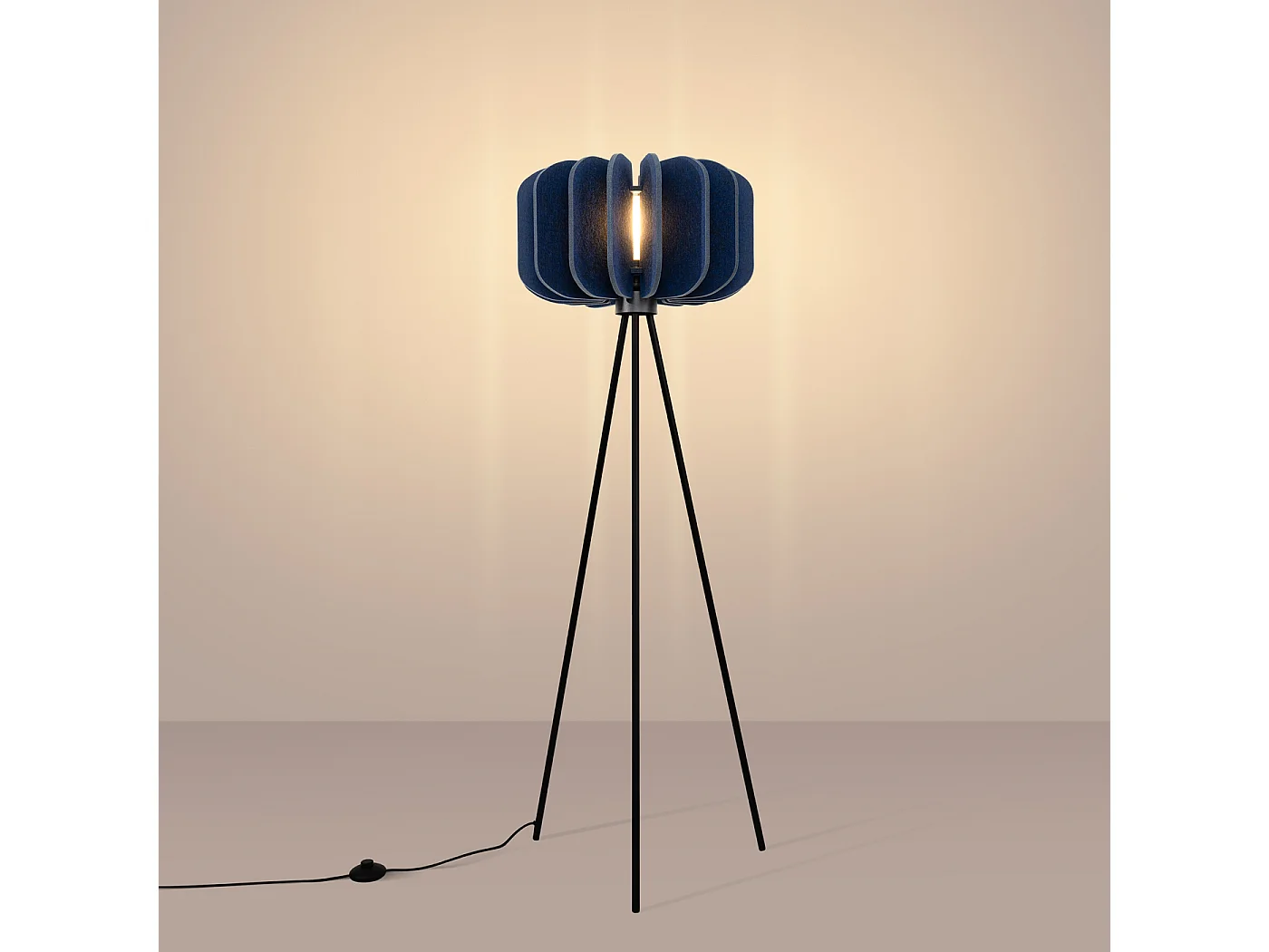 Lámpara de pie Mula moderno de fieltro/acero - 1 fuentes luminosas - L.45 x A.134 cm - azul marino/negro