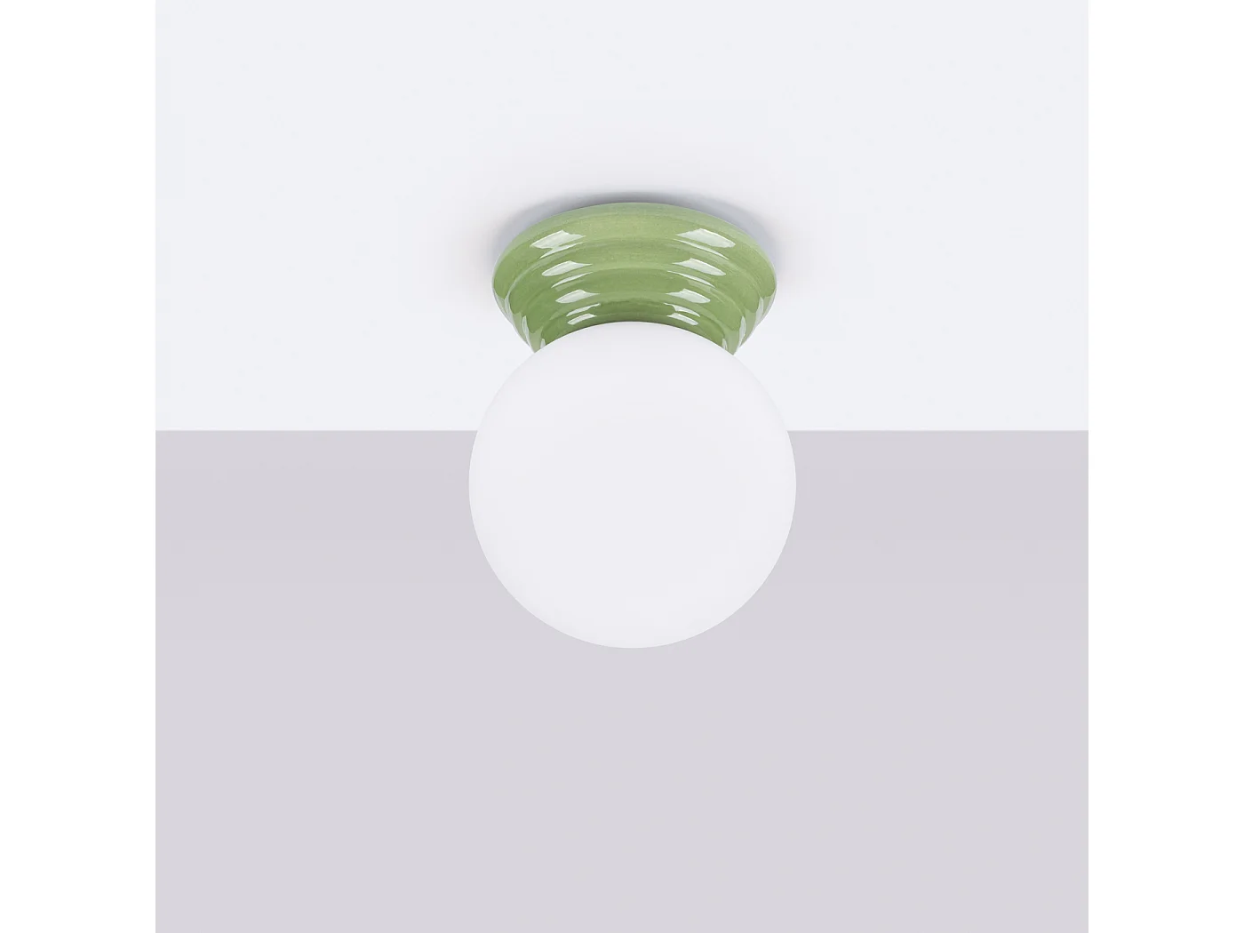 Plafonnier minimaliste en céramique émaillée/verre - 1 sources lumineuses - L.12 x H.12 cm - vert olive