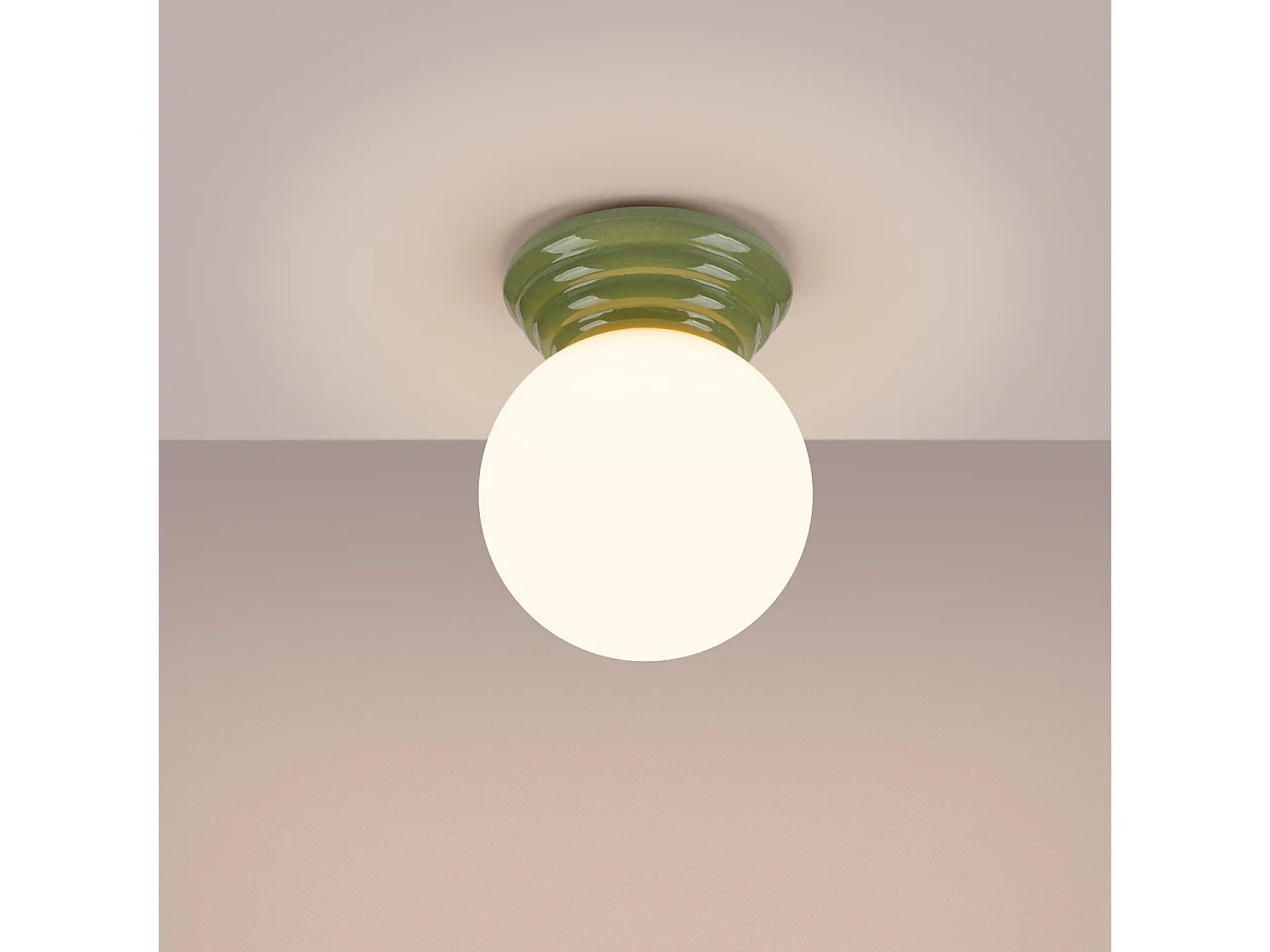 Plafonnier minimaliste en céramique émaillée/verre - 1 sources lumineuses - L.12 x H.12 cm - vert olive