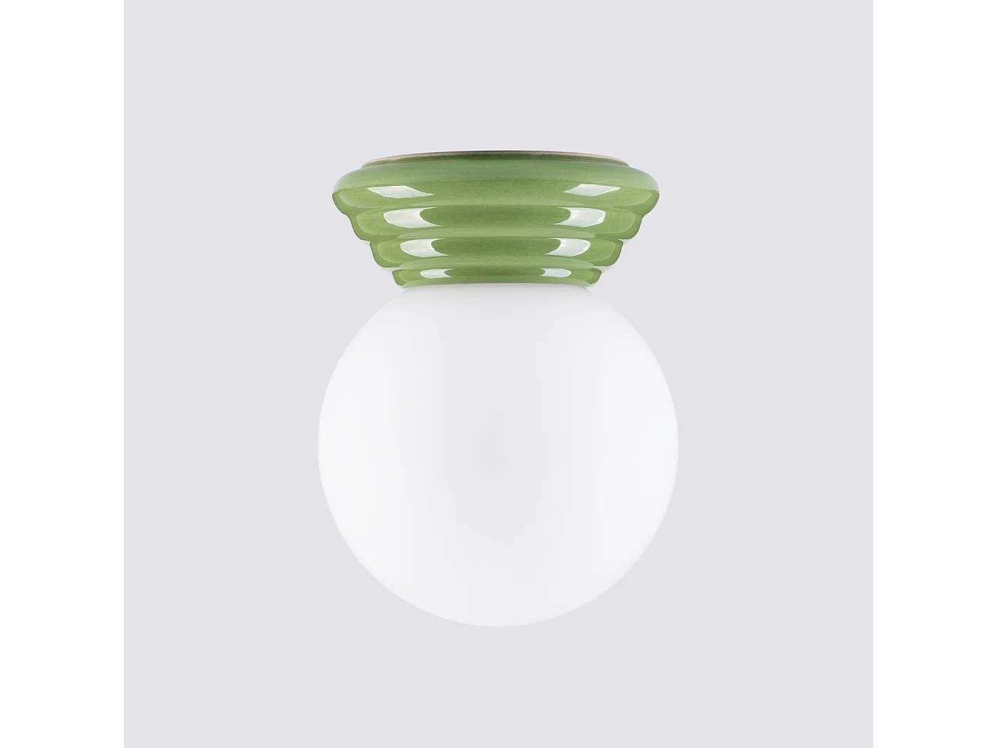 Plafonnier minimaliste en céramique émaillée/verre - 1 sources lumineuses - L.12 x H.12 cm - vert olive