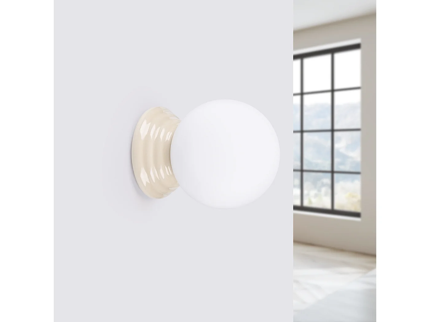 Lámpara de pared Zori minimalista de cerámica/vidrio vidriado - 1 fuentes luminosas - L.12 x A.12 cm - beige