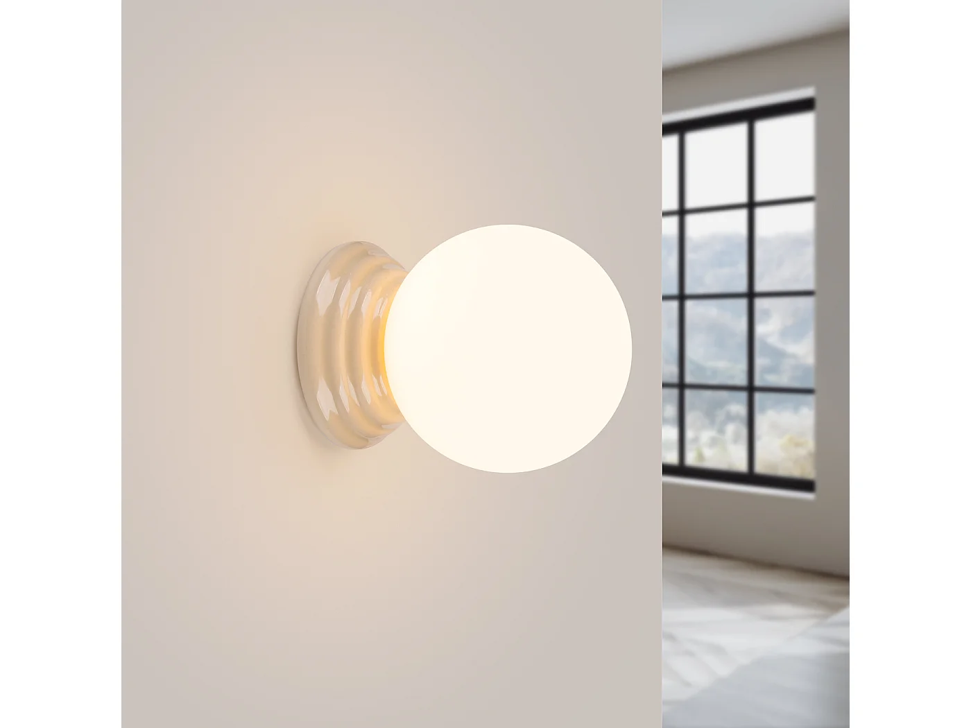 Lámpara de pared Zori minimalista de cerámica/vidrio vidriado - 1 fuentes luminosas - L.12 x A.12 cm - beige
