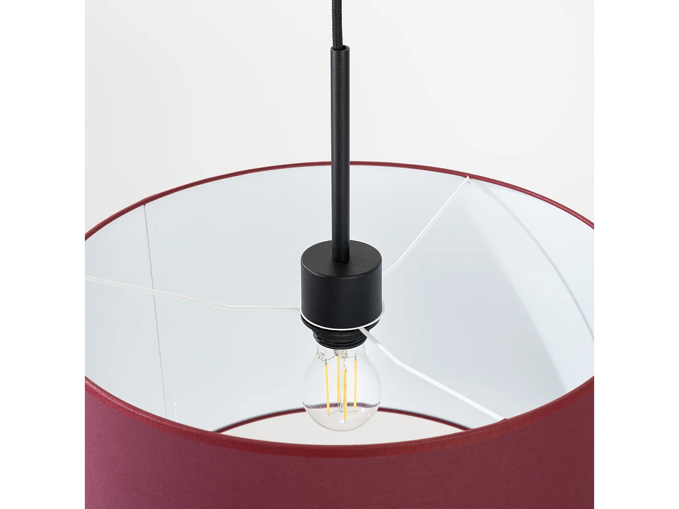 Lampe suspendue minimaliste en tissu/PVC - 1 sources lumineuses - L.40 x H.137 cm - bordeaux/noir