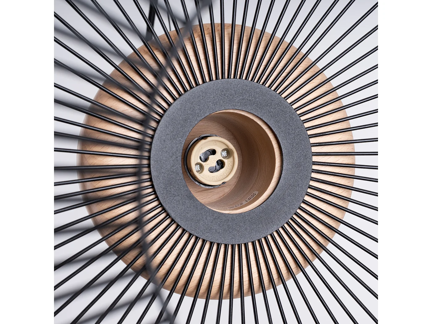 Candeeiro suspenso Gabbia industrial, aço/madeira - 1 lichtbronnen - L.35 x H.183 cm - madeira preta/natural