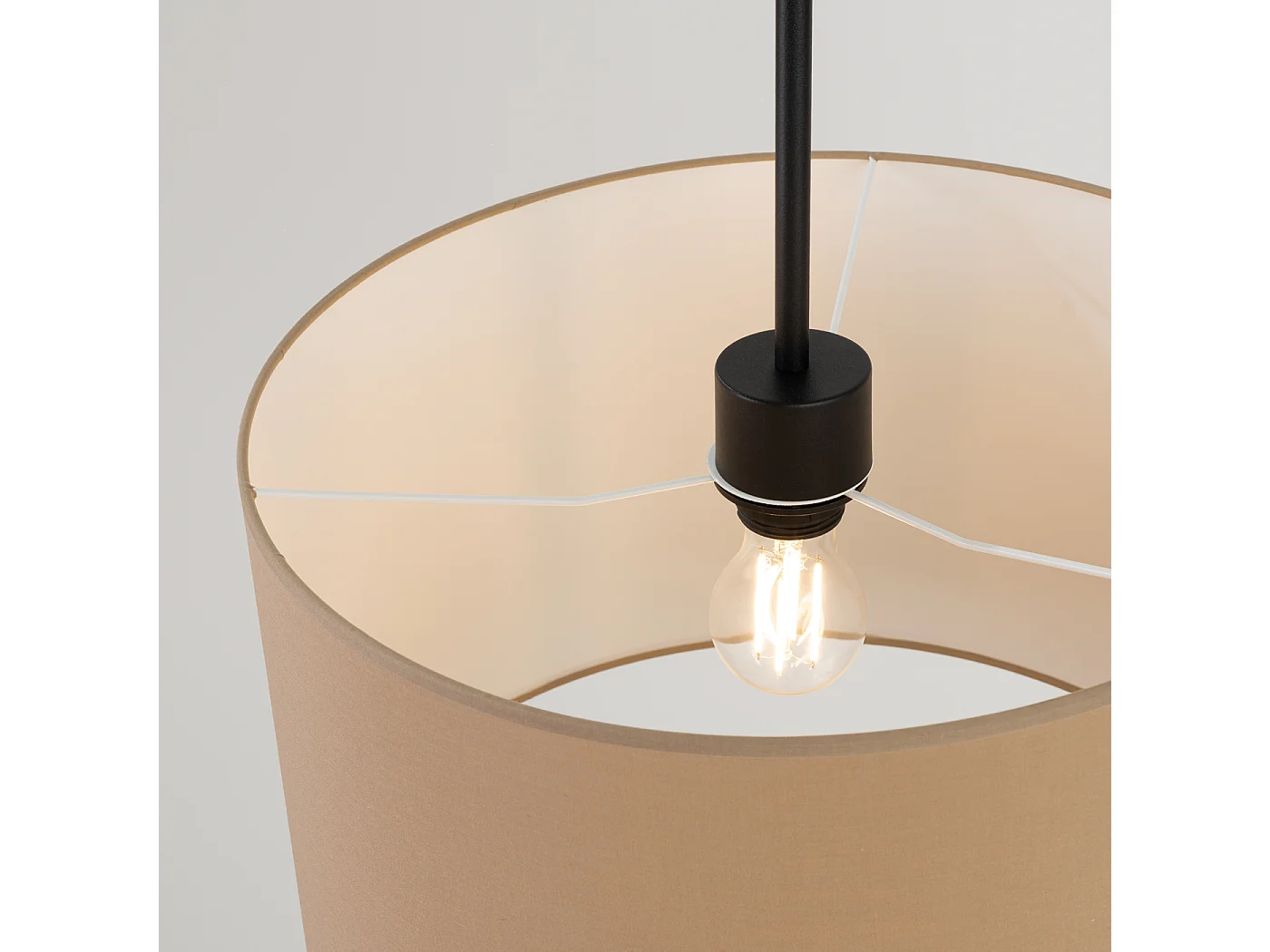 Lampe suspendue minimaliste en tissu/PVC - 1 sources lumineuses - L.40 x H.137 cm - taupe/noir