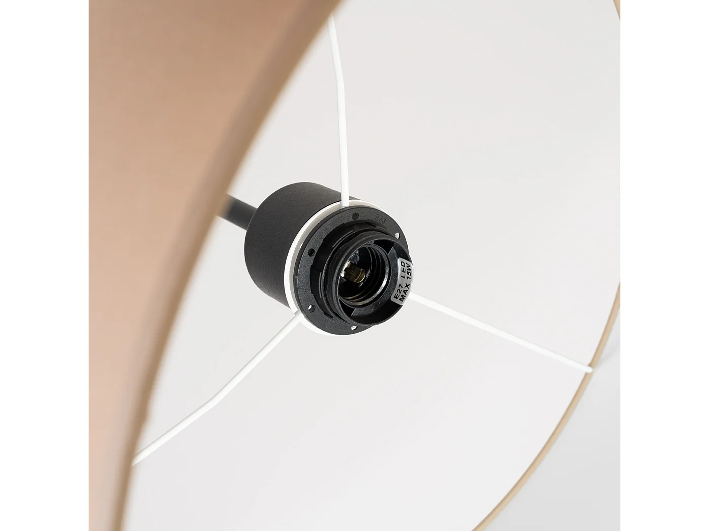 Lampe suspendue minimaliste en tissu/PVC - 1 sources lumineuses - L.40 x H.137 cm - taupe/noir