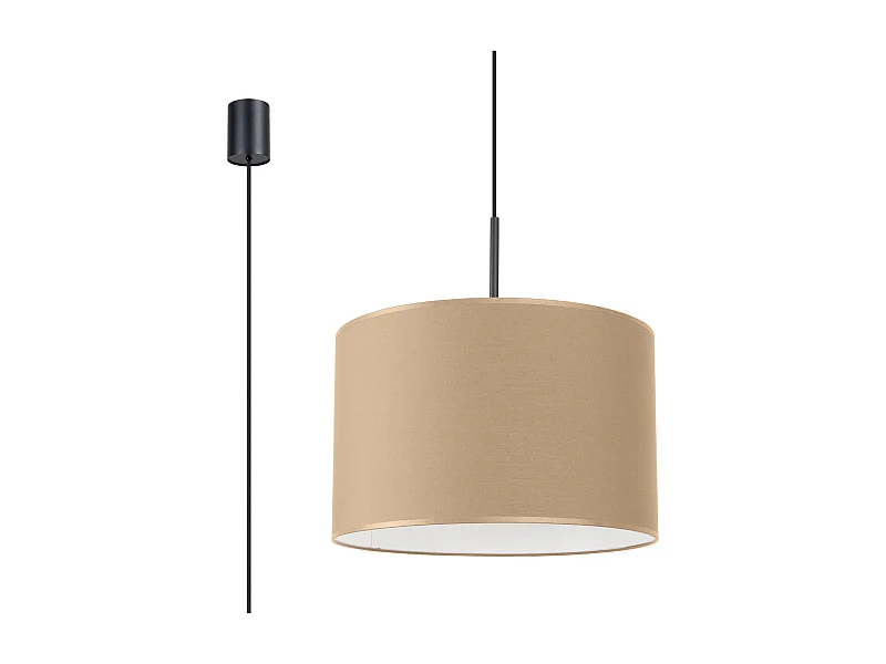 Candeeiro suspenso Nevia minimalista, tecido/PVC - 1 lichtbronnen - L.40 x H.137 cm - taupe/preto