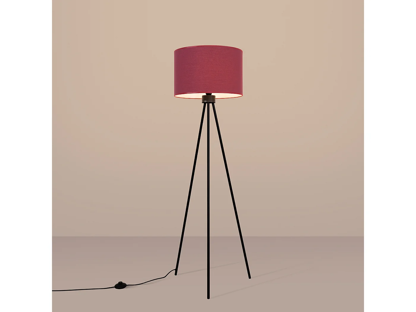 Candeeiro de pé Nevia minimalista, tecido/PVC/aço - 1 lichtbronnen - L.40 x H.135 cm - borgonha/preto