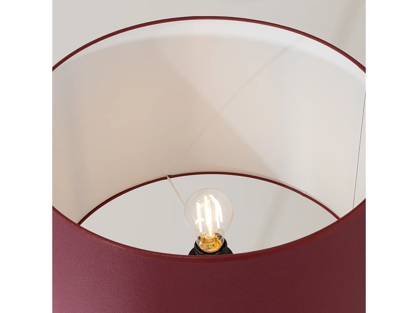 Candeeiro de pé Nevia minimalista, tecido/PVC/aço - 1 lichtbronnen - L.40 x H.135 cm - borgonha/preto