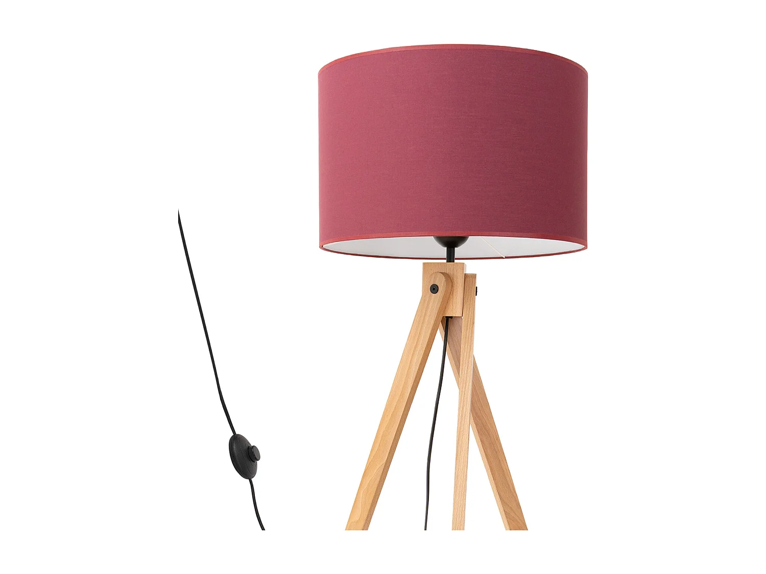 Candeeiro de pé Natt moderno, tecido/PVC/madeira - 1 lichtbronnen - L.77 x H.140 cm - Borgonha/madeira natural