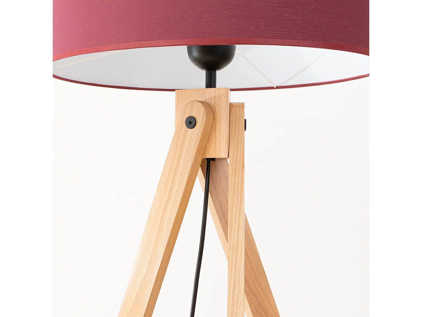 Candeeiro de pé Natt moderno, tecido/PVC/madeira - 1 lichtbronnen - L.77 x H.140 cm - Borgonha/madeira natural