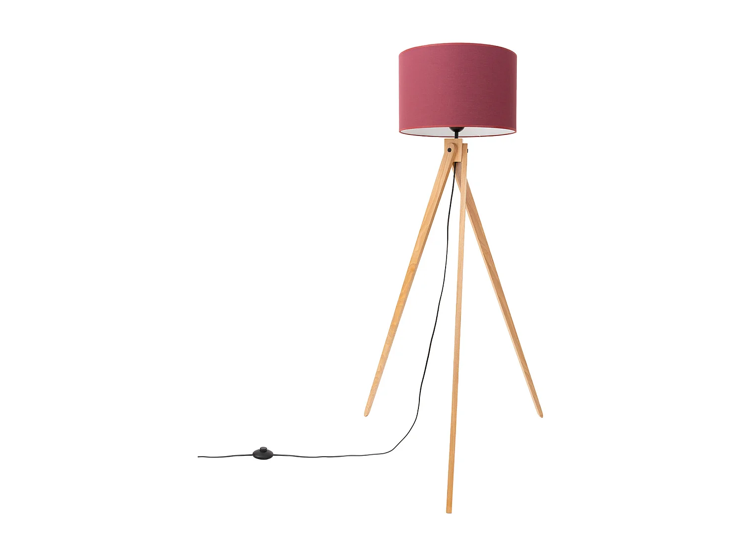 Lampadaire moderne en tissu/PVC/bois - 1 sources lumineuses - L.77 x H.140 cm - bordeaux/bois naturel