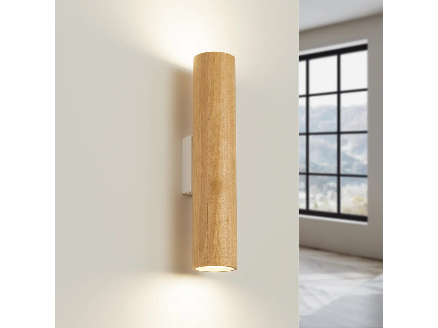 Candeeiro de parede Lino moderno, madeira/aço - 2 lichtbronnen - L.6 x H.30 cm - madeira natural/branco