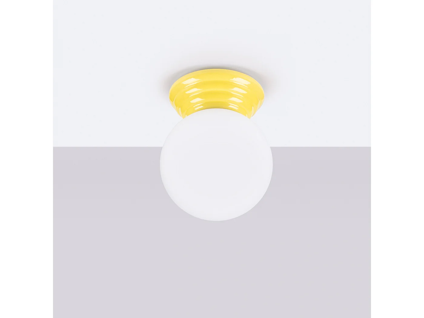 Plafonnier minimaliste en céramique émaillée/verre - 1 sources lumineuses - L.12 x H.12 cm - jaune