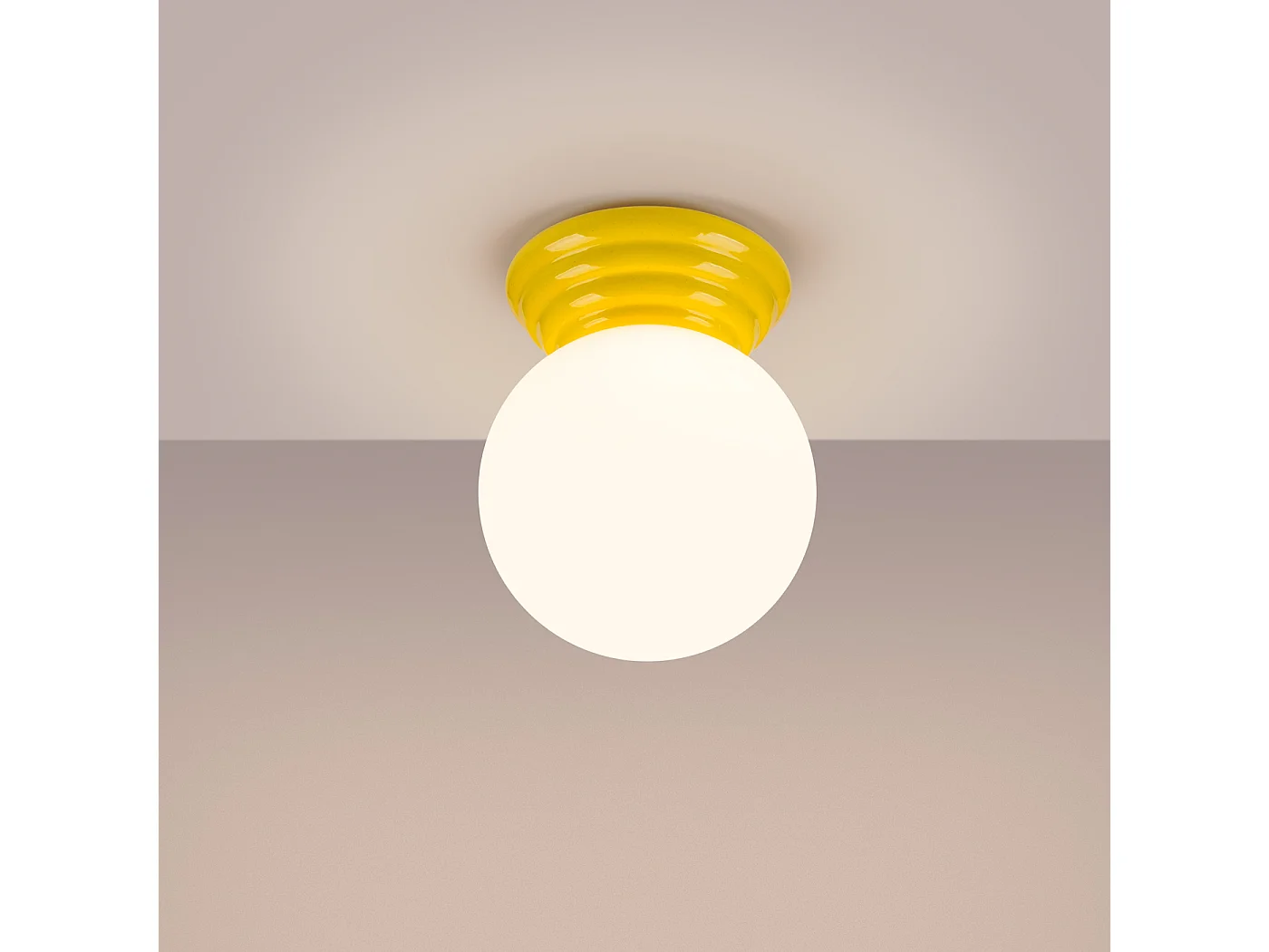 Plafonnier minimaliste en céramique émaillée/verre - 1 sources lumineuses - L.12 x H.12 cm - jaune