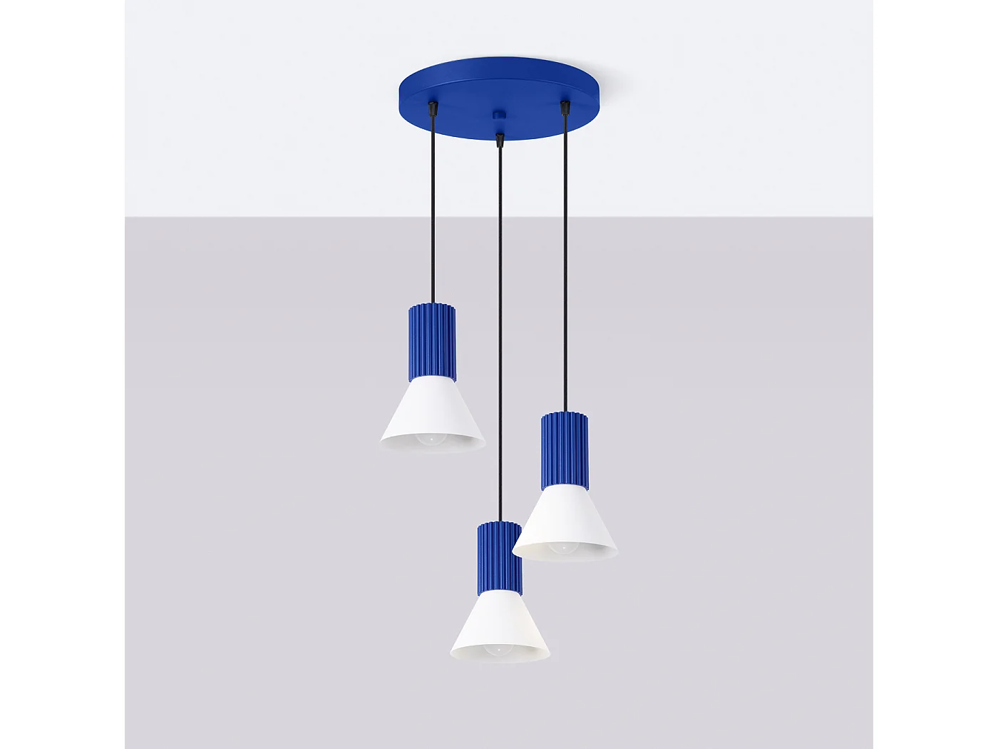 Lámpara colgante Estria desván de acero/aluminio - 3 fuentes luminosas - L.30 x A.120 cm - blanco/ultramar