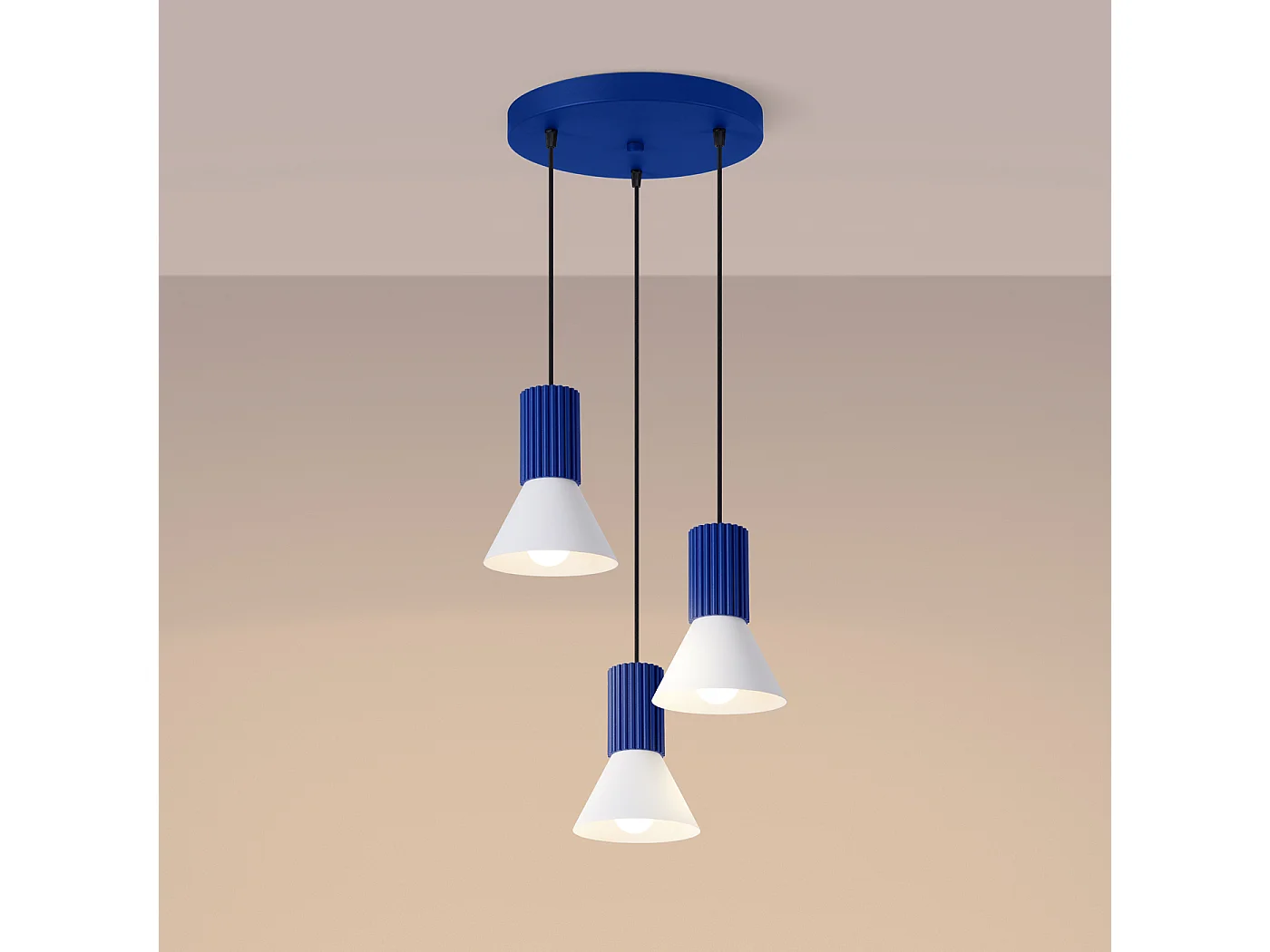 Lámpara colgante Estria desván de acero/aluminio - 3 fuentes luminosas - L.30 x A.120 cm - blanco/ultramar