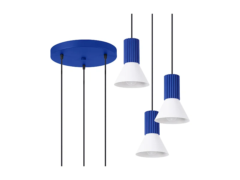 Hängelampe Estria Dachboden aus  Stahl/Aluminium - 3 lichtquellen - L.30 x H. cm - Weiß/Ultramarin