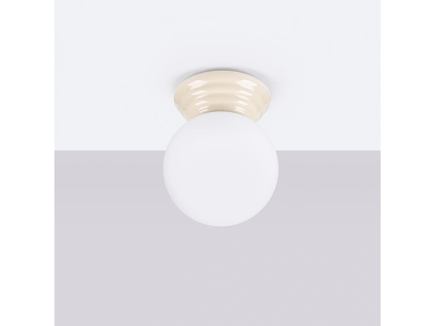 Plafonnier minimaliste en céramique émaillée/verre - 1 sources lumineuses - L.12 x H.12 cm - beige