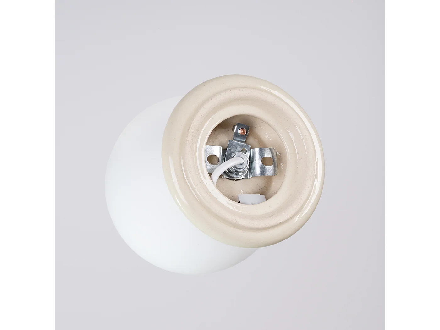 Plafonnier minimaliste en céramique émaillée/verre - 1 sources lumineuses - L.12 x H.12 cm - beige