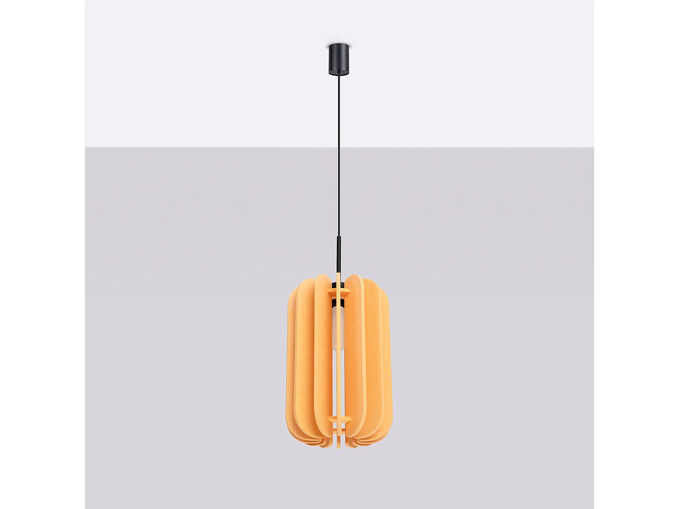 Lampe suspendue moderne en feutre/acier - 1 sources lumineuses - L.27 x H.165 cm - jaune/noir