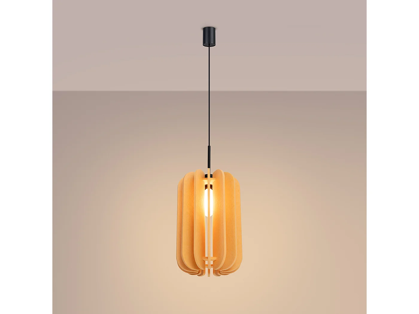 Lampe suspendue moderne en feutre/acier - 1 sources lumineuses - L.27 x H.165 cm - jaune/noir