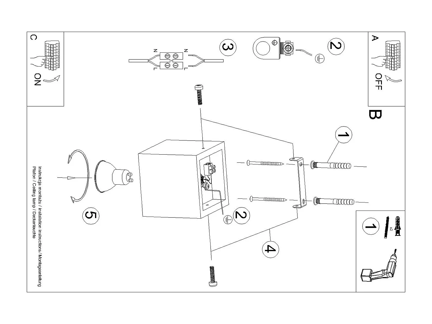 Lámpara de techo Quad industrial de concreto - 1 fuentes luminosas - L.10 x A.10 cm - beige