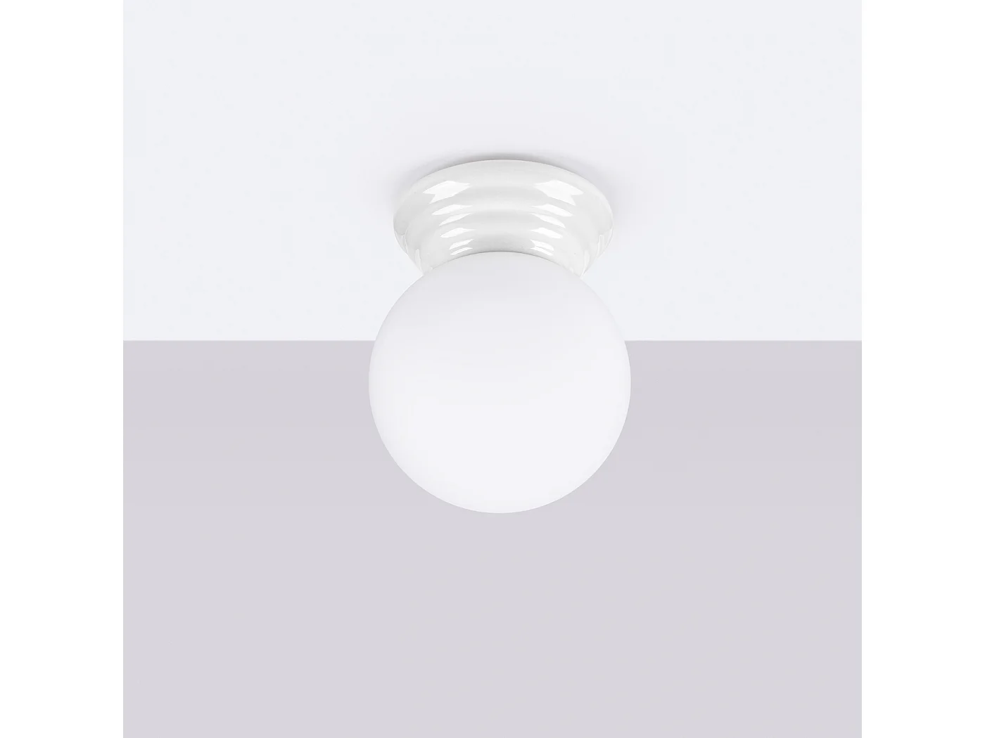 Plafonnier minimaliste en céramique émaillée/verre - 1 sources lumineuses - L.12 x H.12 cm - blanc