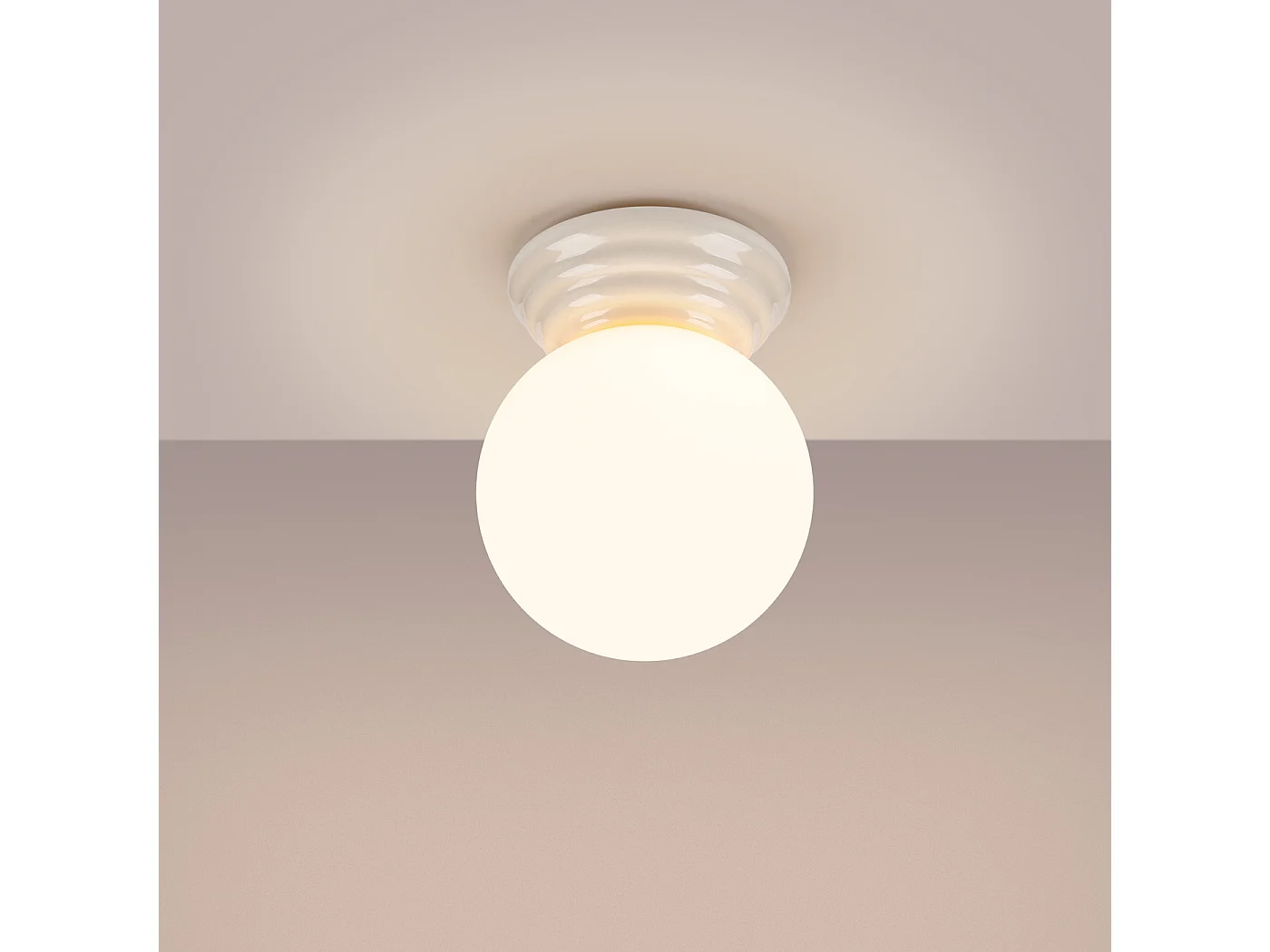 Plafonnier minimaliste en céramique émaillée/verre - 1 sources lumineuses - L.12 x H.12 cm - blanc