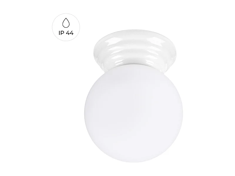 Candeeiro de teto Zori minimalista, cerâmica vidrada/vidro - 1 lichtbronnen - L.12 x H.12 cm - branco