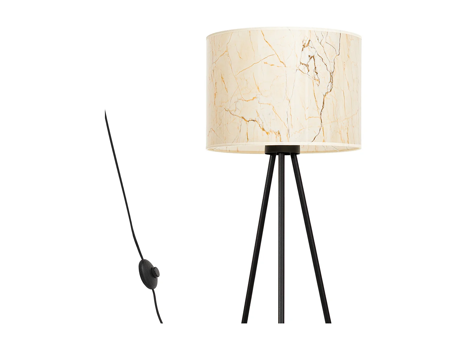 Lámpara de pie Nevia minimalista de tela/PVC/acero - 1 fuentes luminosas - L.40 x A.135 cm - mármol beige/negro