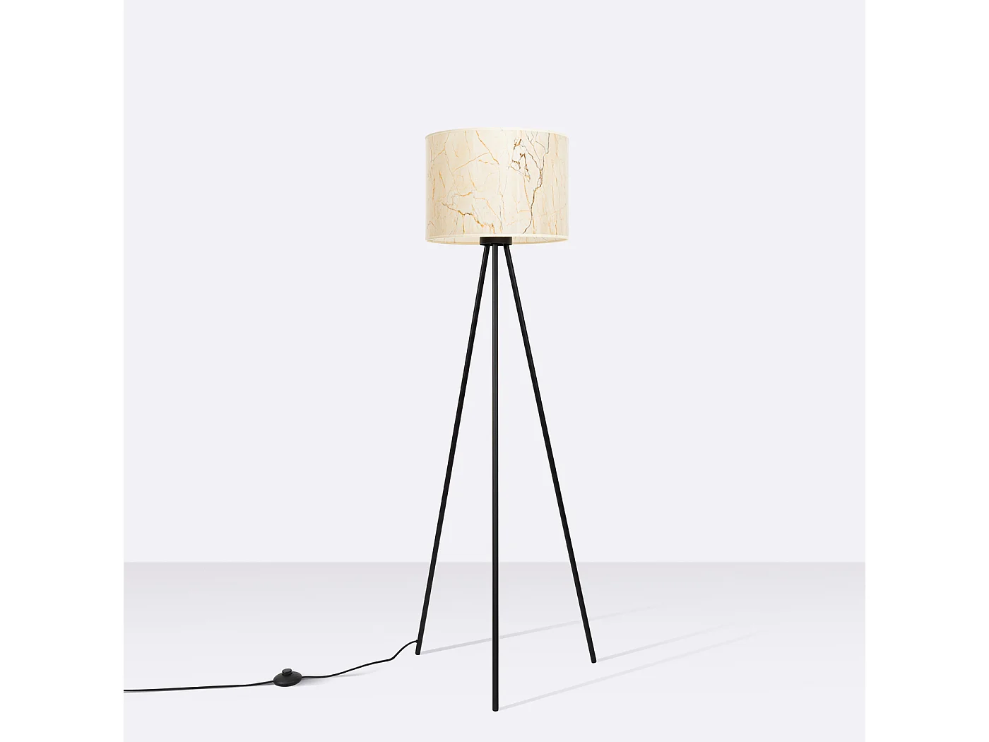 Lámpara de pie Nevia minimalista de tela/PVC/acero - 1 fuentes luminosas - L.40 x A.135 cm - mármol beige/negro