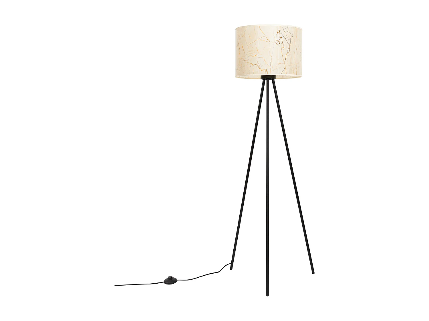 Lampadaire minimaliste en tissu/PVC/acier - 1 sources lumineuses - L.40 x H.135 cm - marbre beige/noir