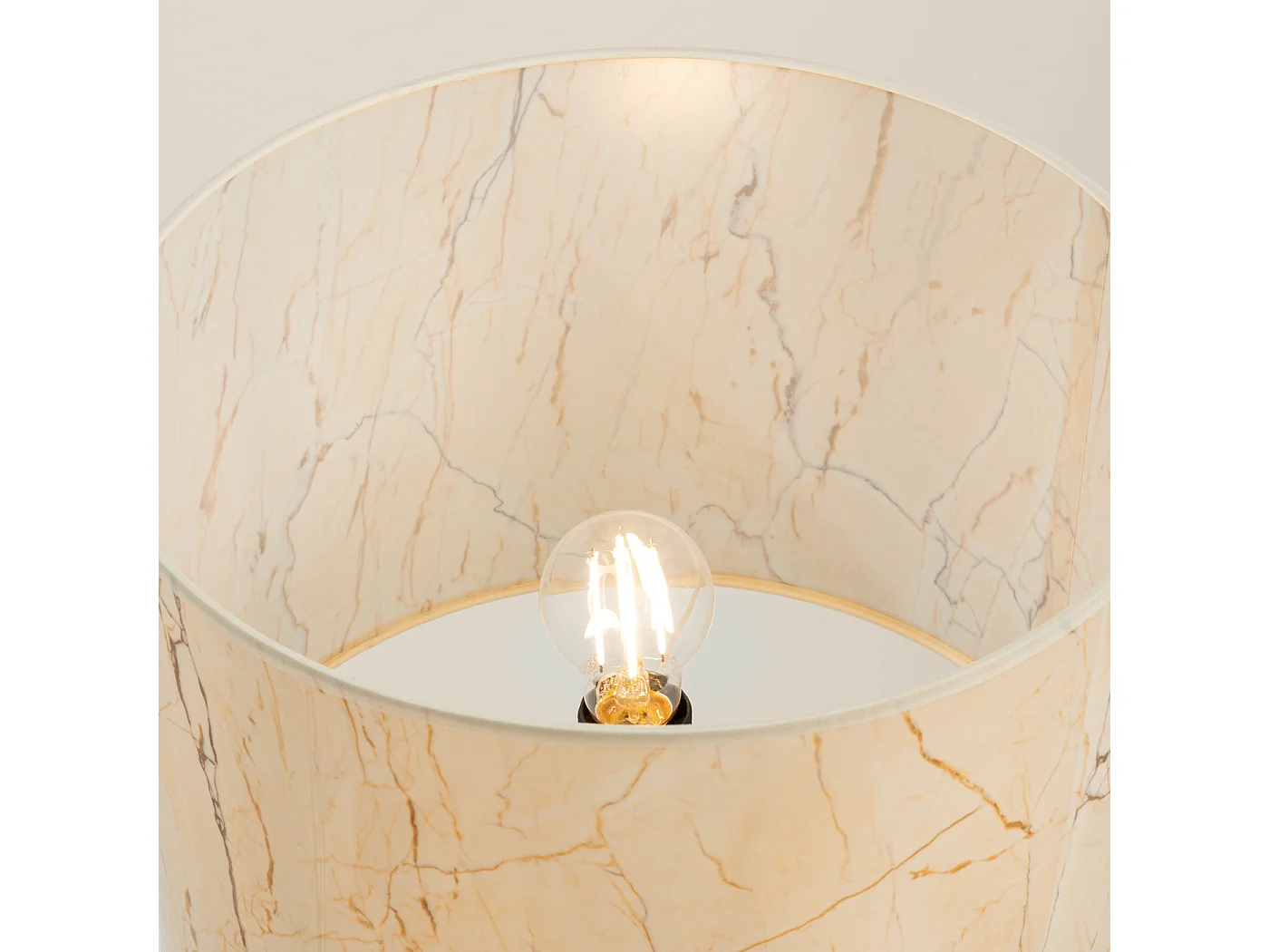 Lampadaire minimaliste en tissu/PVC/acier - 1 sources lumineuses - L.40 x H.135 cm - marbre beige/noir