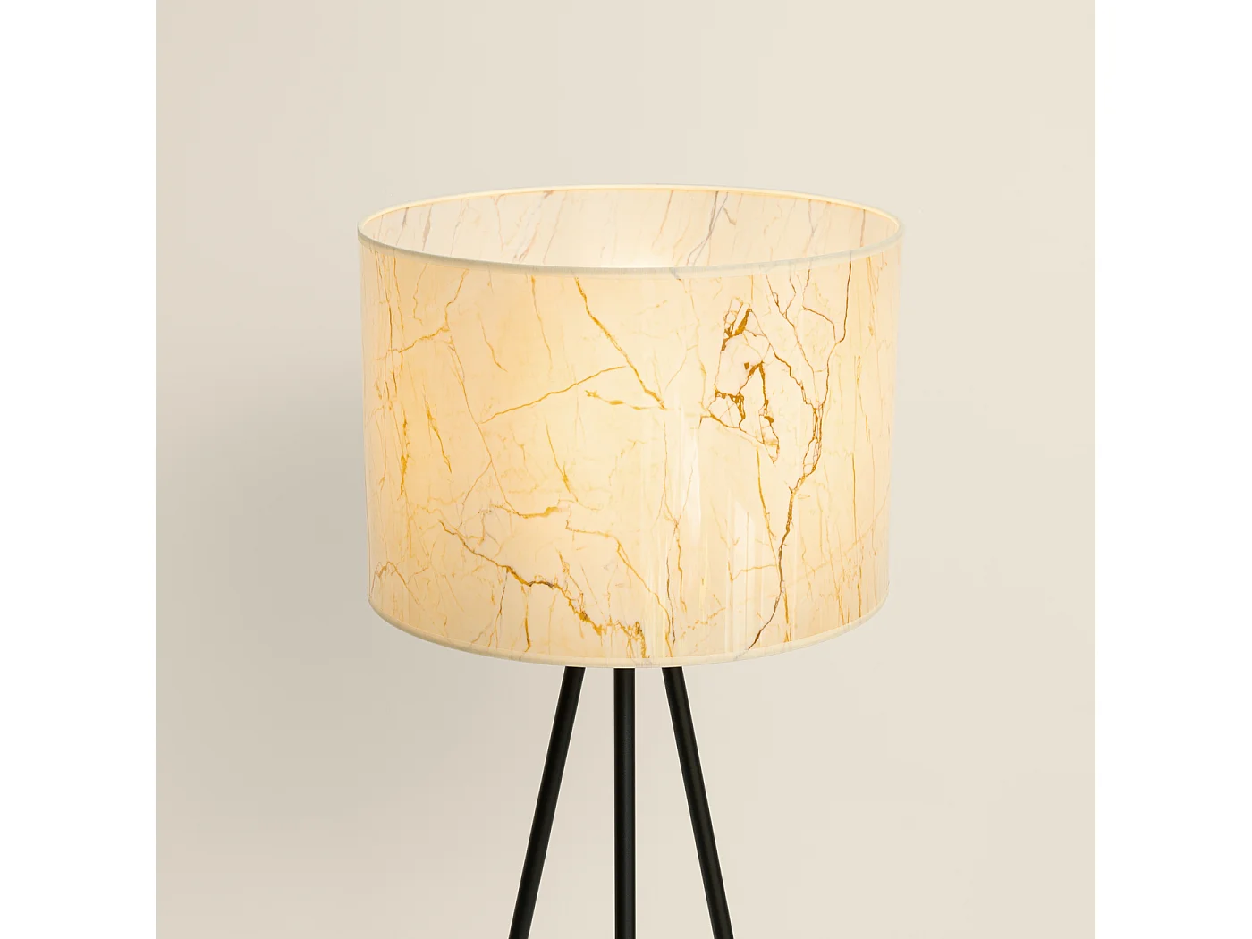 Lampadaire minimaliste en tissu/PVC/acier - 1 sources lumineuses - L.40 x H.135 cm - marbre beige/noir