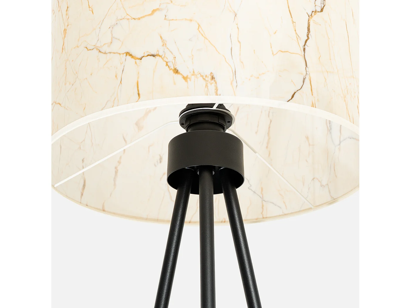 Lampadaire minimaliste en tissu/PVC/acier - 1 sources lumineuses - L.40 x H.135 cm - marbre beige/noir