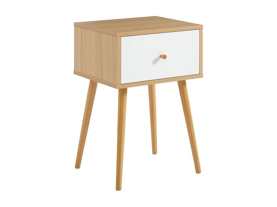 Table de chevet HORTENSE blanc et effet chêne 40cm